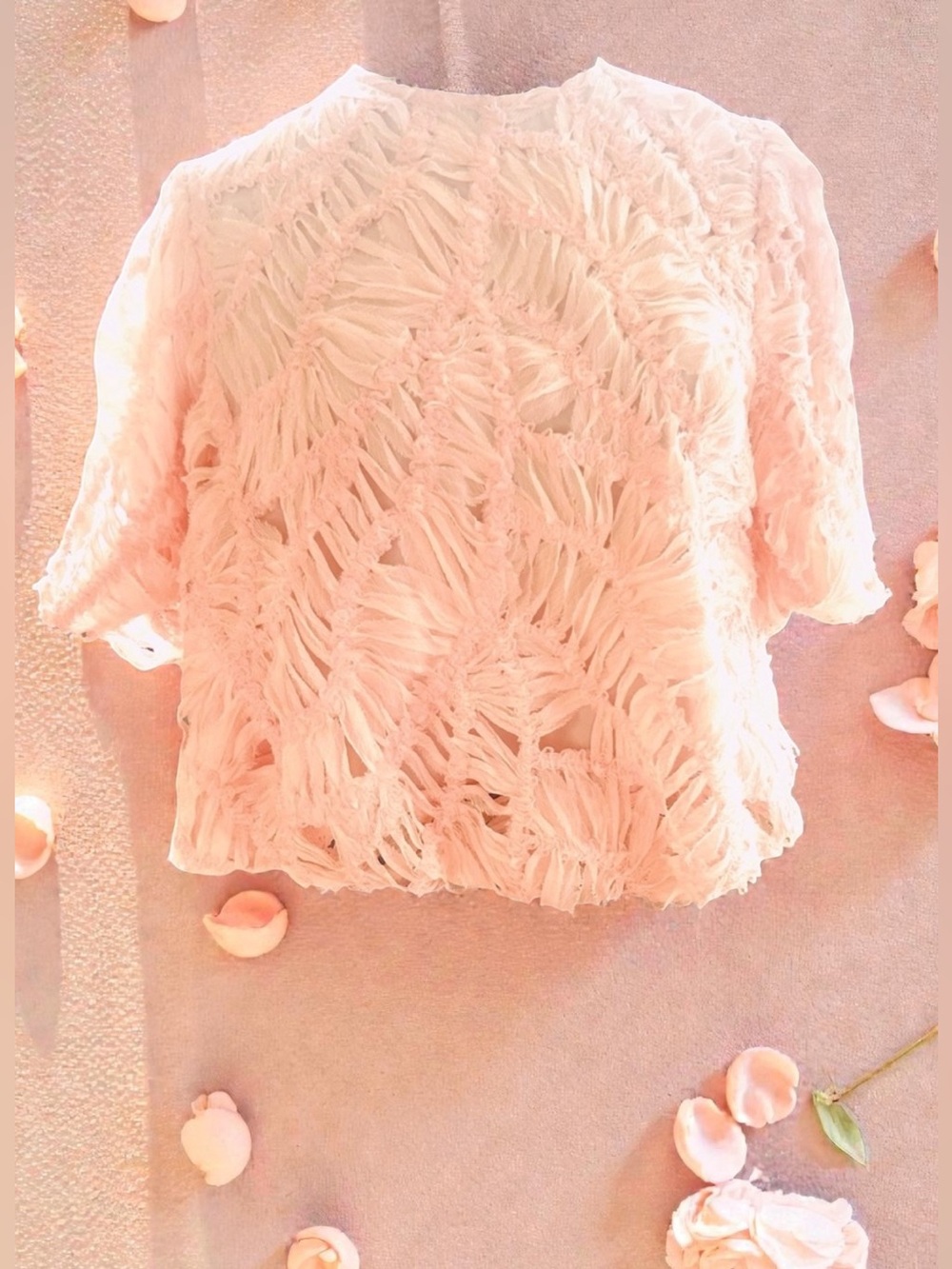 Japanese blouse textured soft pink blouse with ballon sleeves